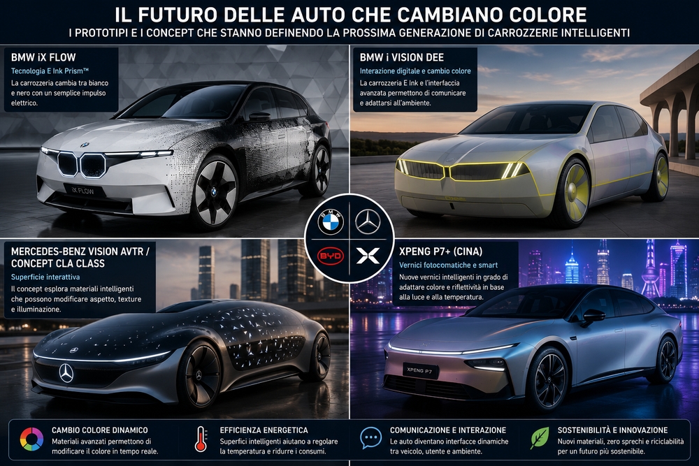 Futuro delle auto che cambiano colore e dei costruttori automobilistici