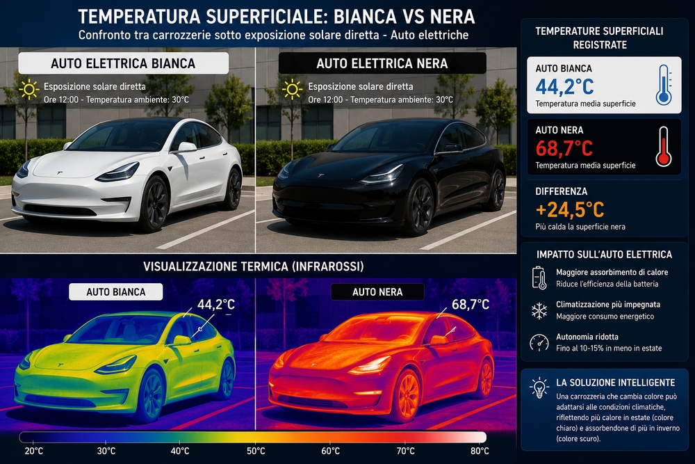 Efficienza energetica della carrozzeria che cambia colore