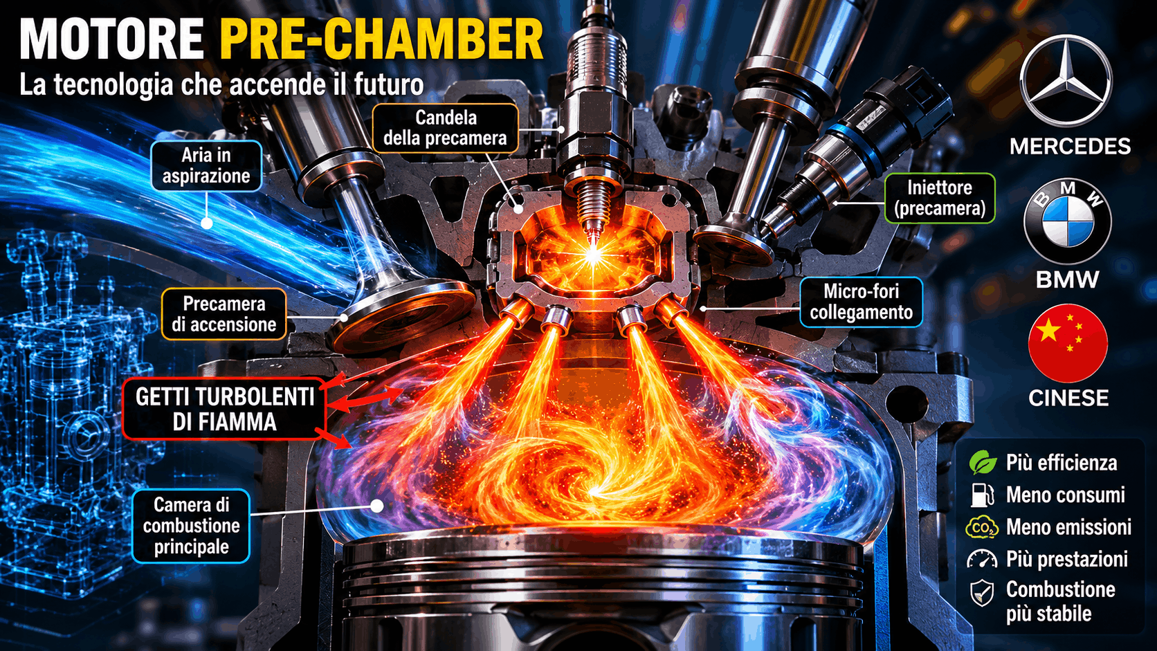 schema di combustione motore pre-chamber