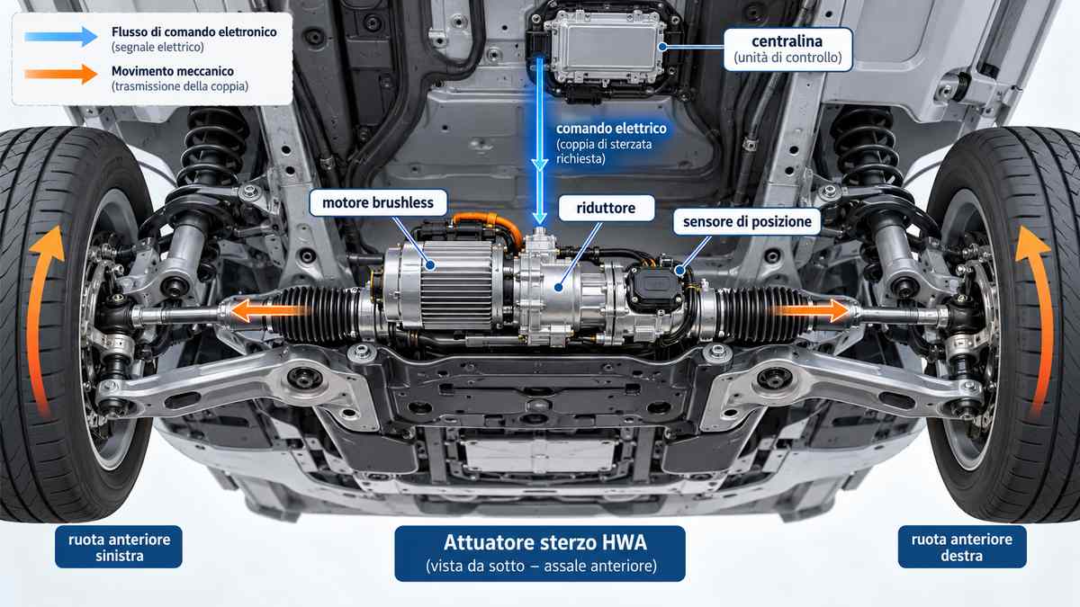 Infografica del sistema sterzo elettrico HWA