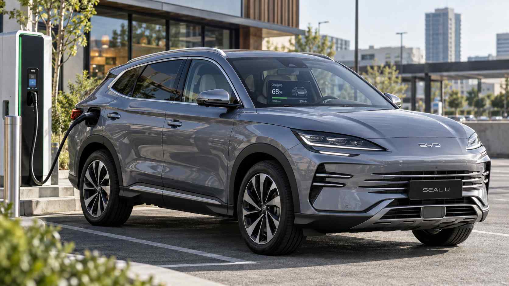 SUV elettrico BYD in ricarica urbana